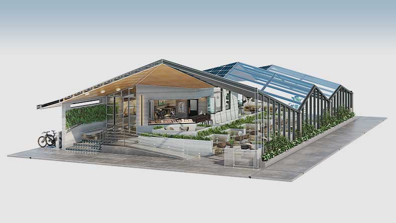 AutoCAD で設計されたカフェのカットアウト レンダリング